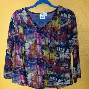 Parsley & Sage Colorful Abstract Women's Blouse/short tunic Medium Made in India